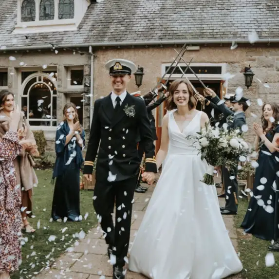 Wedding send-off with confetti and petals